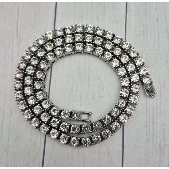 Silver Tone High Quality Crystal Tennis Style Necklace Long 20" Collar Formal - Picture 7 of 7